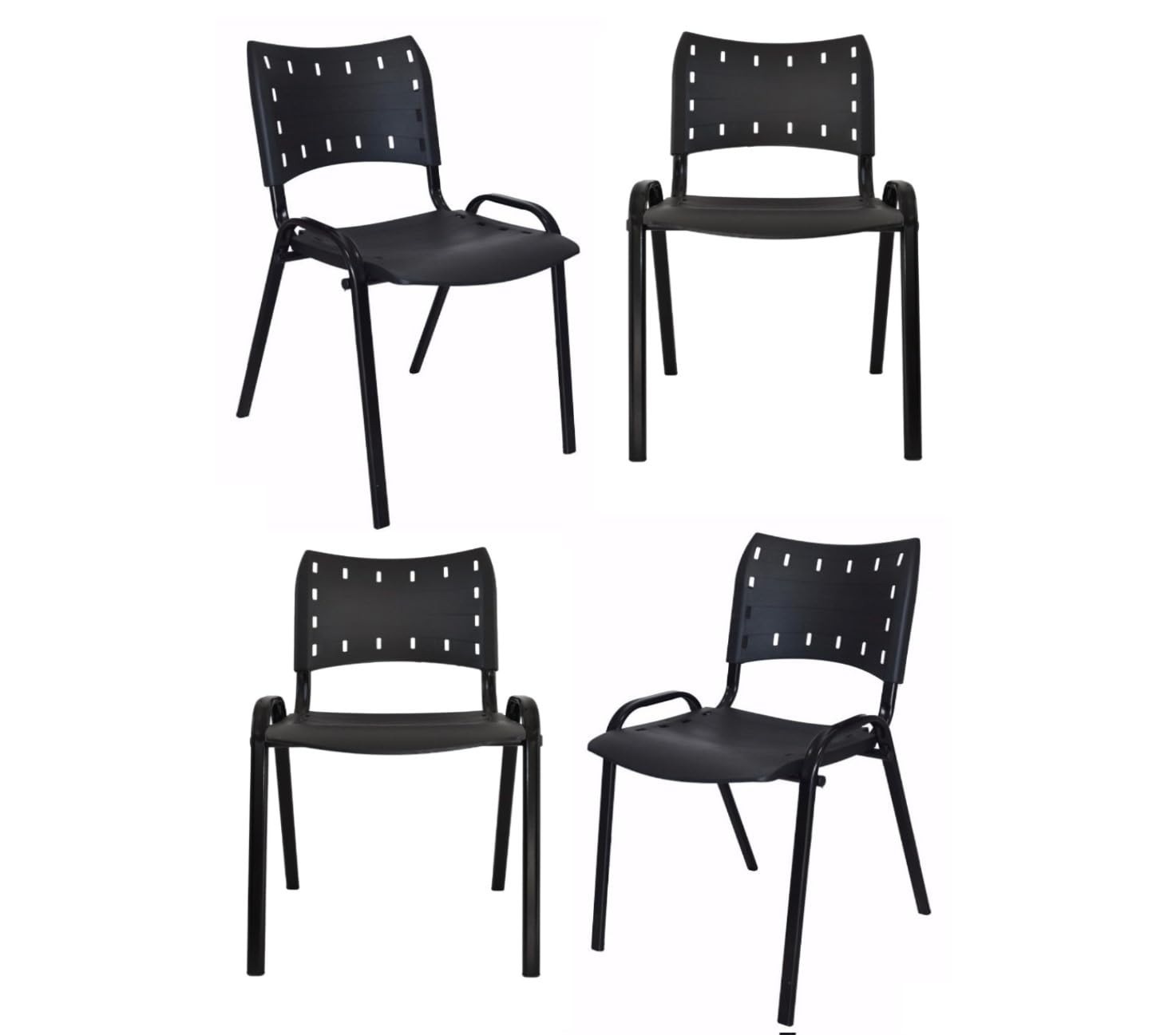 Kit 4 Cadeiras Empilháveis ISO Preto Base Aço - Conforto e Estilo para Comércio e Indústria