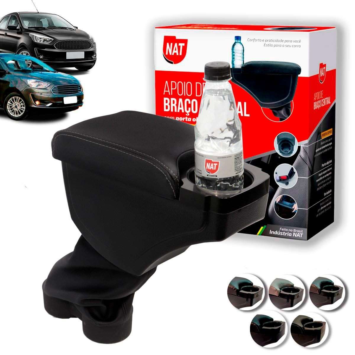 Apoio de Braço Ford Ka e Ka+ 2015-2019: Conforto e Estilo com Porta-Copos (Preto/Cinza)