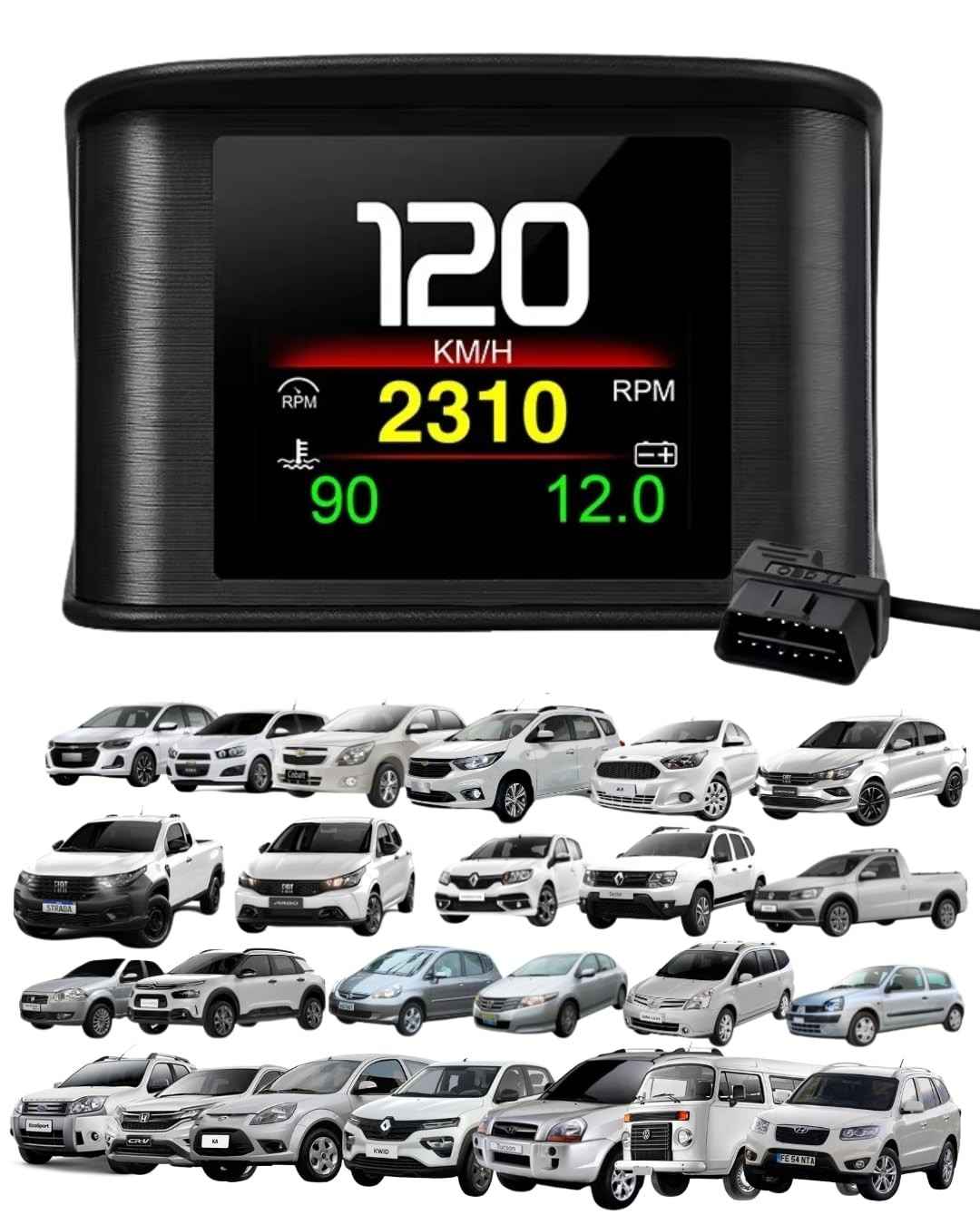HUD P10 Car Pro OBD2: Velocidade, RPM e Mais em Display Inteligente Multicolorido