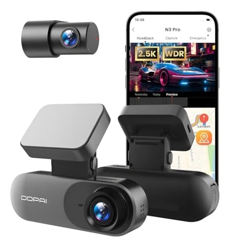 Câmera Veicular DDPAI N3 Pro 1600P+1080P: Frontal, Traseira, GPS, WiFi e Monitoramento 24h