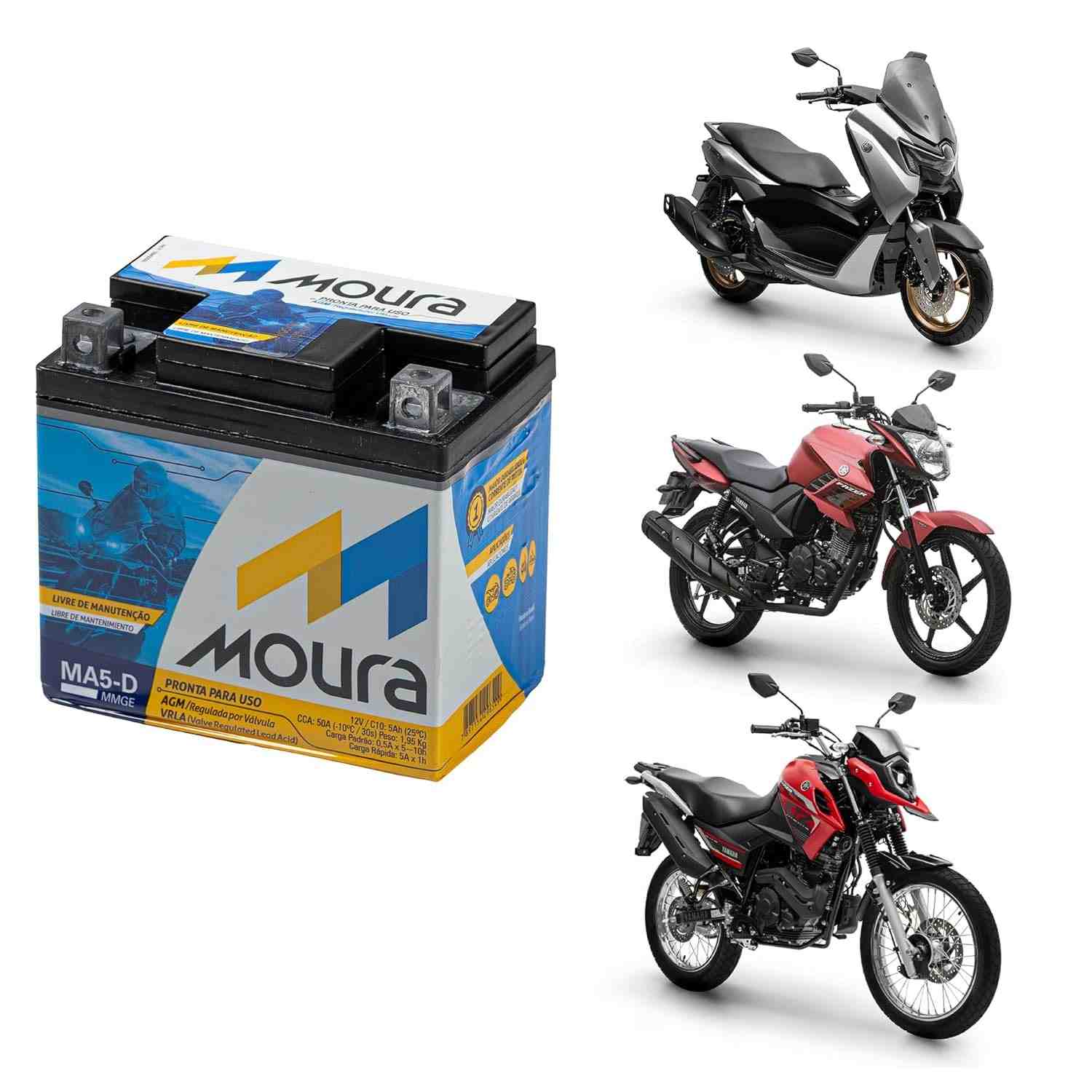 Bateria Moura AGM VR-LA MA5-D 12V 5Ah para Motos - Polo Direito - Pronta Entrega