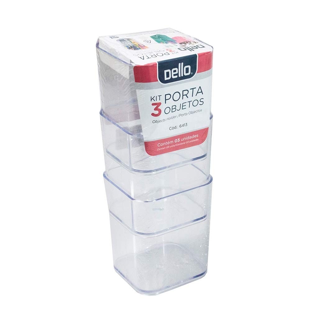 Kit com 3 Porta Objetos Multiuso Cristal PROTEA – Organize com Estilo e Funcionalidade