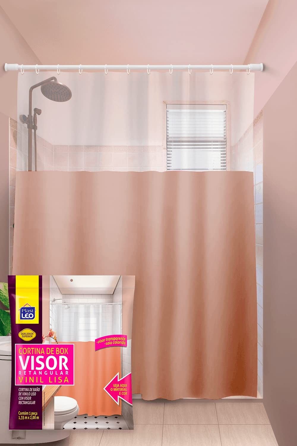 Cortina para Box Bege Visor Cristal 1,35x2,00m - Proteção Elegante e Prática para Banheiros Modernos