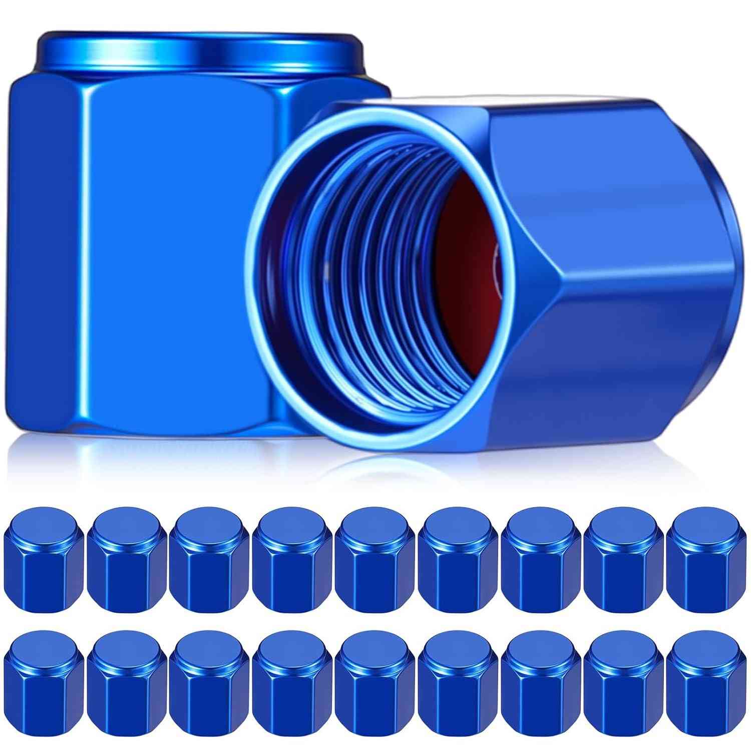 20 Tampas de Válvula de Pneu Hexagonais em Alumínio Azul - Proteção Universal para Carros e Motos