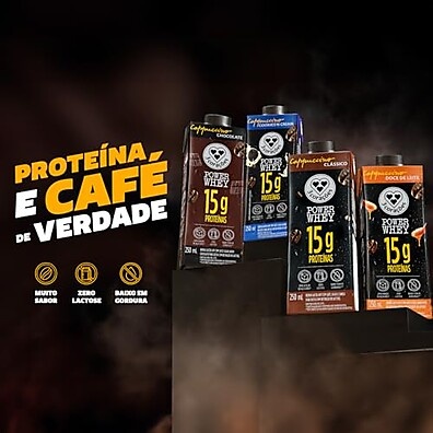Cappuccino Power Whey 3 Corações: Chocolate com 15g Proteína + Cafeína