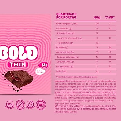 BOLD Thin Trufa Morango: 12g Proteína (Cx 12)