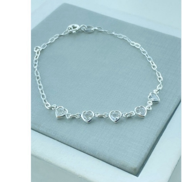 Pulseira Coração Zircônia: Prata 925 Brilhante ✨