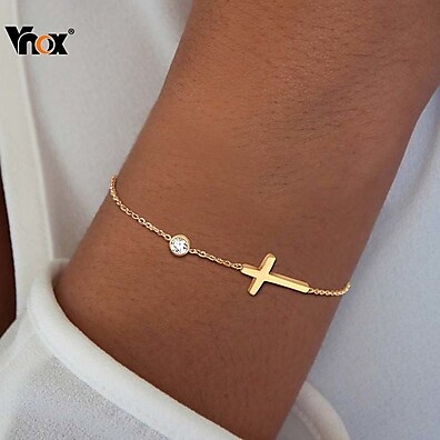 Pulseira Cruz com Diamantes e Pedra do Mês - VNOX