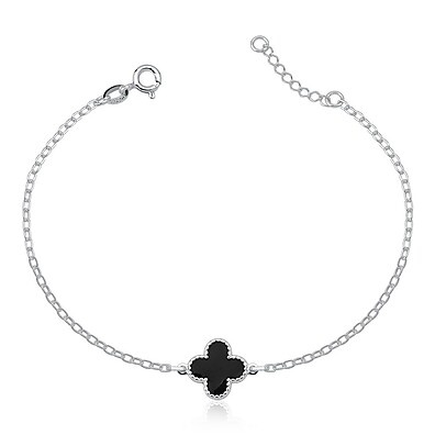 Pulseira Prata 925: Elo Cadeado e Trevo da Sorte