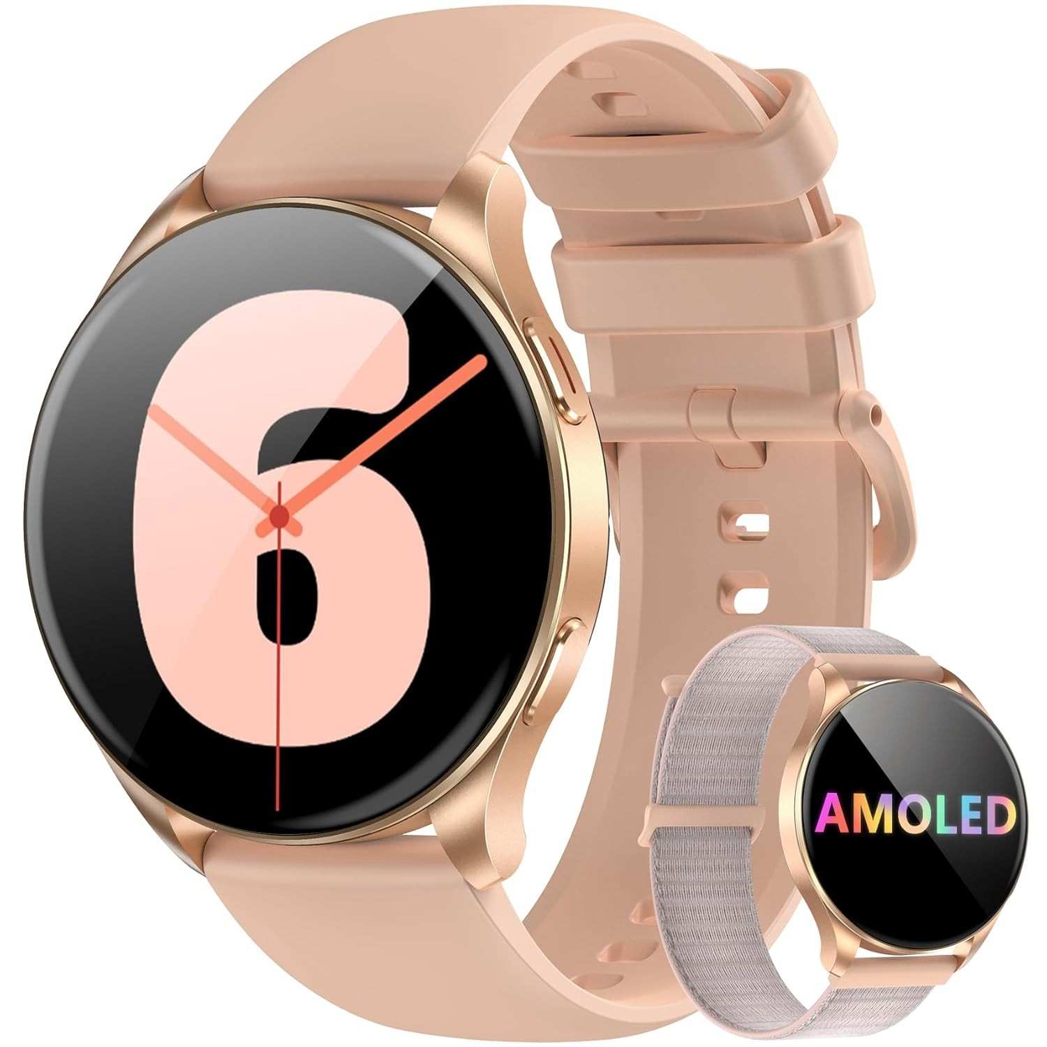IOWODO W40 Smartwatch AMOLED 1.43" - Chamadas Bluetooth, 100+ Esportes, 2 Pulseiras (Ouro)