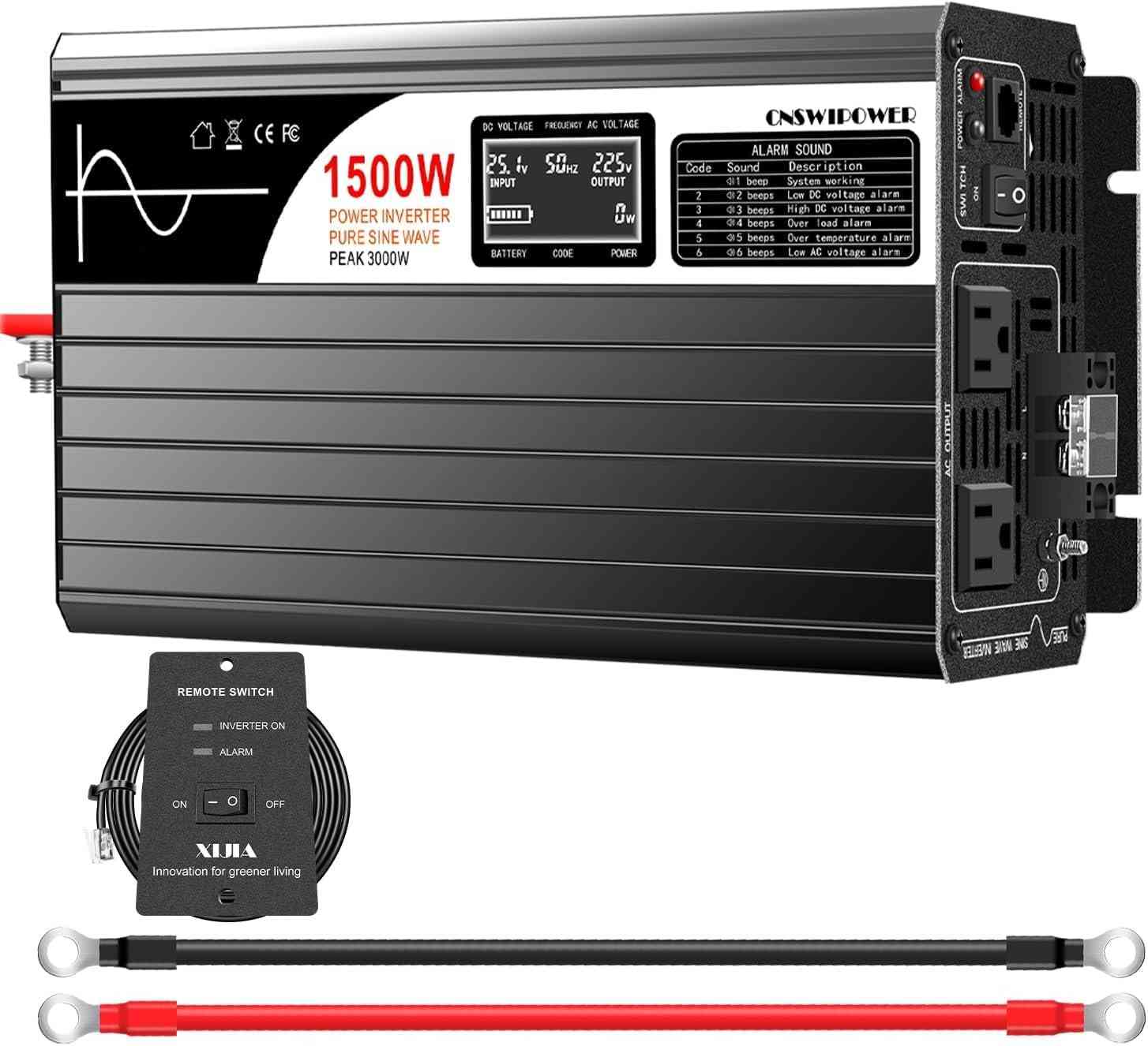 Inversor Onda Senoidal Pura Xijia 1500W (3000W Pico) DC 12V para AC 120V 60Hz com Tela LCD - Energia Solar e Uso Veicular