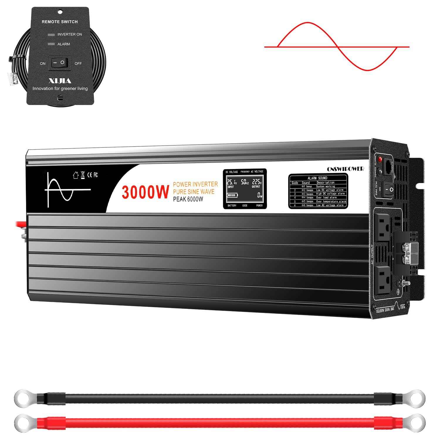 Inversor de Potência XIJIA 3000W Onda Senoidal Pura 24V para 220V - Energia Confiável para Carro e Acampamento