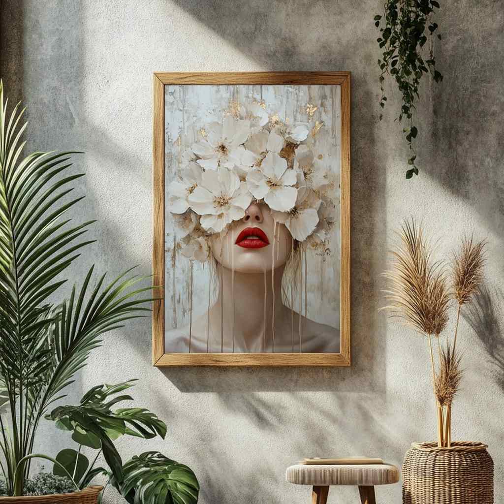 Quadro Mulher Flor Vermelha: Luxo na Sua Parede