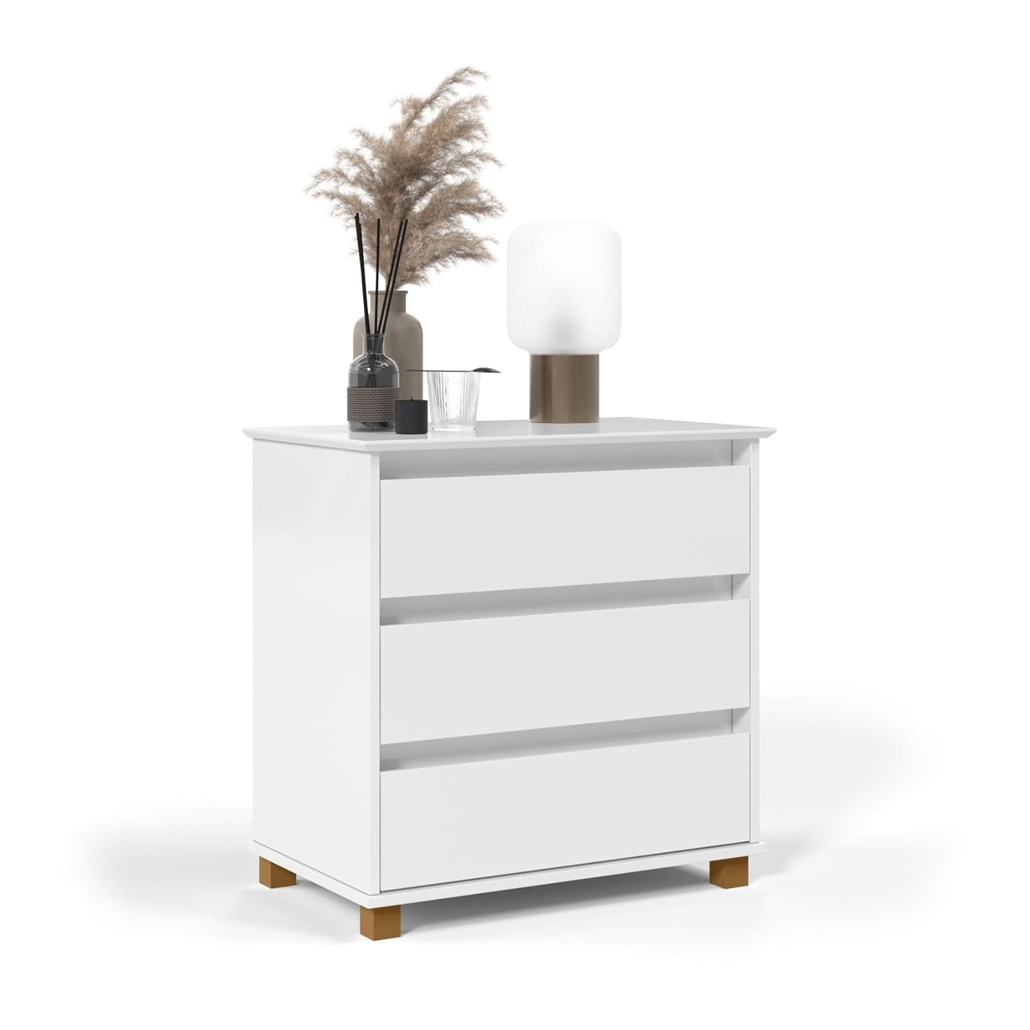 Mini Cômoda 3 Gavetas com Pés em Madeira - Organizador de Quarto Moderno (Branco)