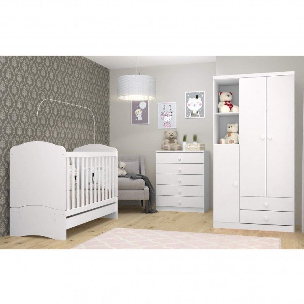 Quarto de Bebê 3 em 1: Berço, Guarda-Roupa e Cômoda