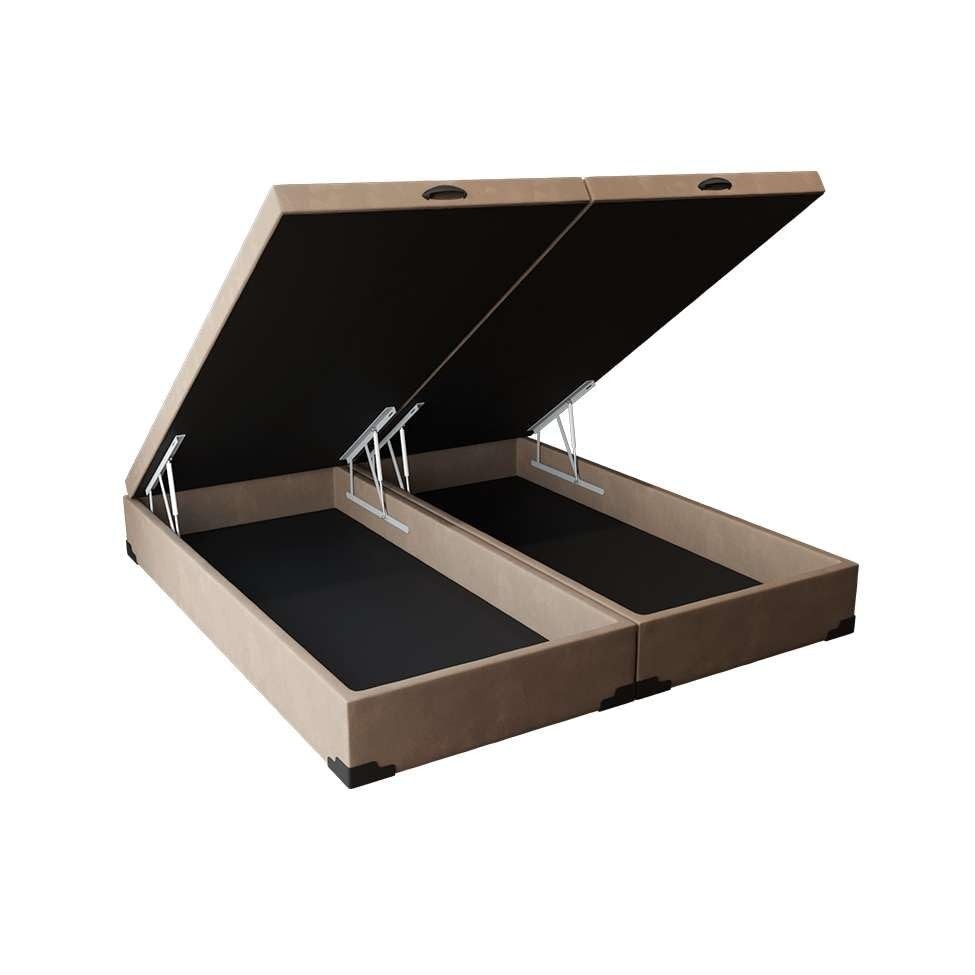Base para Cama Box Queen Martin Premium com Baú Suede Bege – Conforto e Estilo para seu Quarto