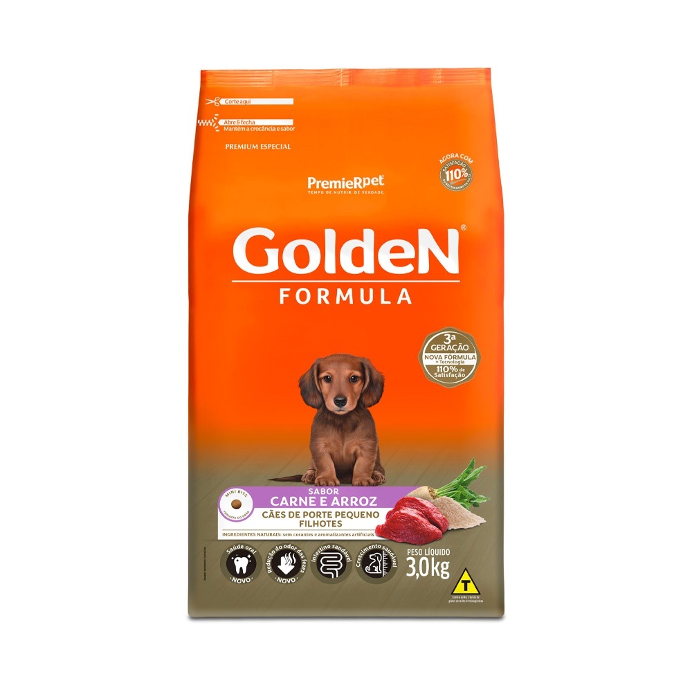 Ração Golden Fórmula Mini Bits para Filhotes Pequenos: Saúde e Crescimento com Sabor Carne e Arroz