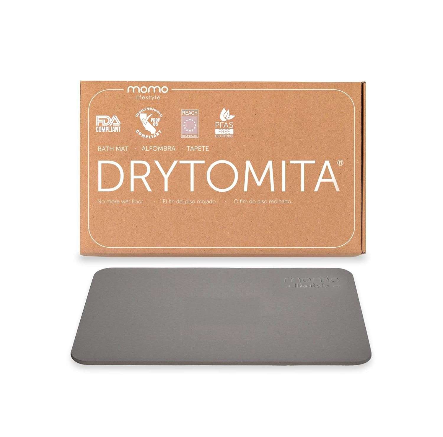 Tapete de Banheiro Drytomita com Terra Diatomácea - Absorção Ultra Rápida, Antiderrapante e Ecológico (Cinza Grafite, 60x39 cm)