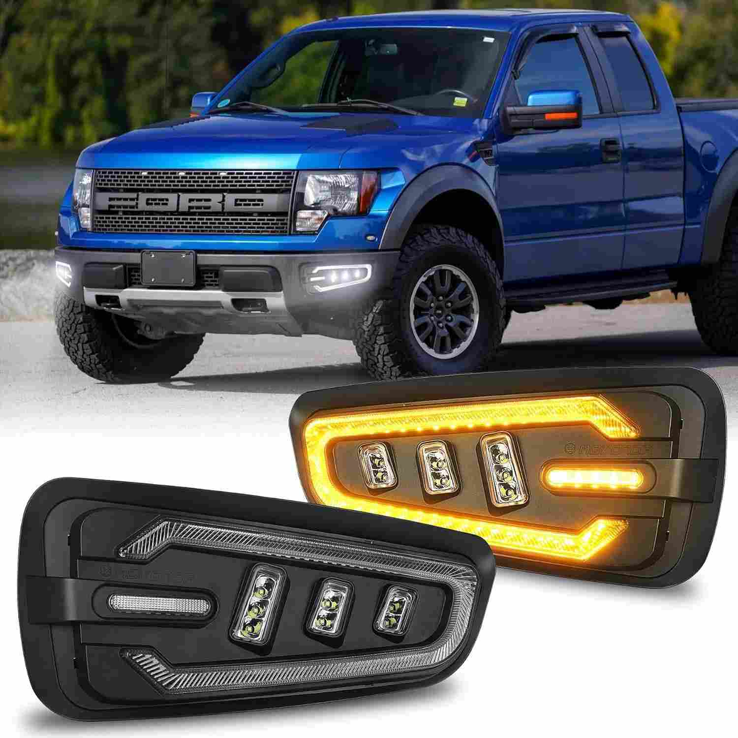 Luz de Neblina LED DRL Âmbar e Branca para Ford F150 Raptor 2010-2014: Estilo e Segurança Inovadores