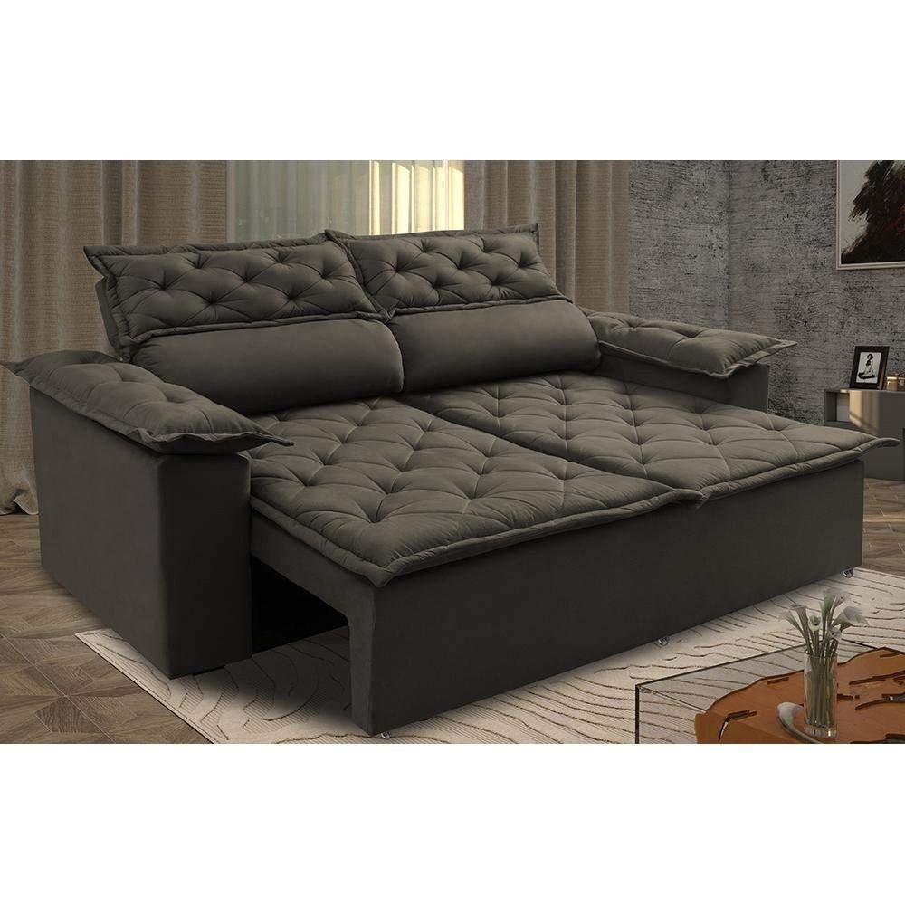 Sofá 3 Lugares Retrátil e Reclinável Cama Inbox Compact 1,80m Velusoft Café - Conforto e Estilo para sua Sala