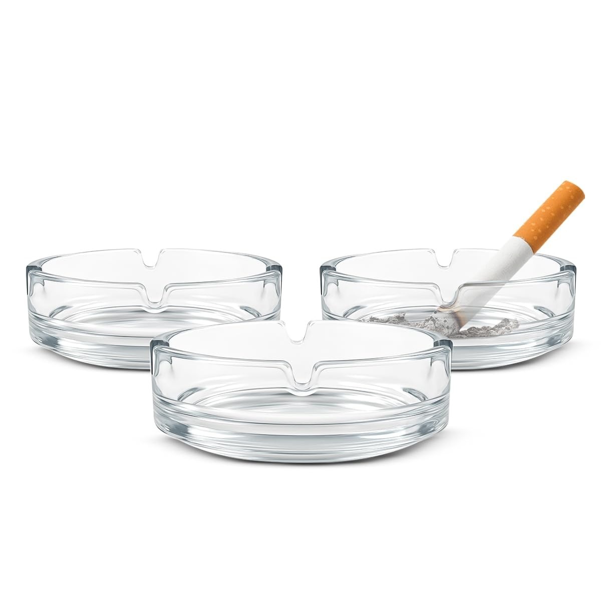 Kit 3 Cinzeiros de Vidro Transparente Redondo Clássico - Elegância e Praticidade para sua Mesa