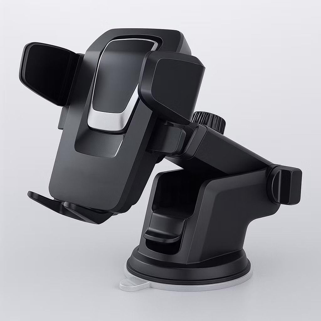 Suporte de Celular para Carro com Ventosa Reforçada: Fixação Segura no Painel e Trava Antiqueda