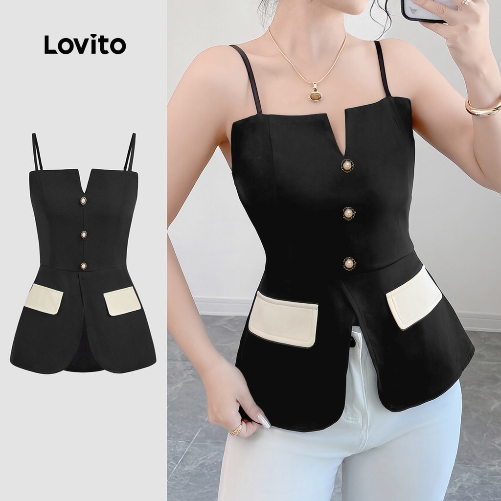Regata Feminina Casual Colorblock com Bolso Falso e Babados