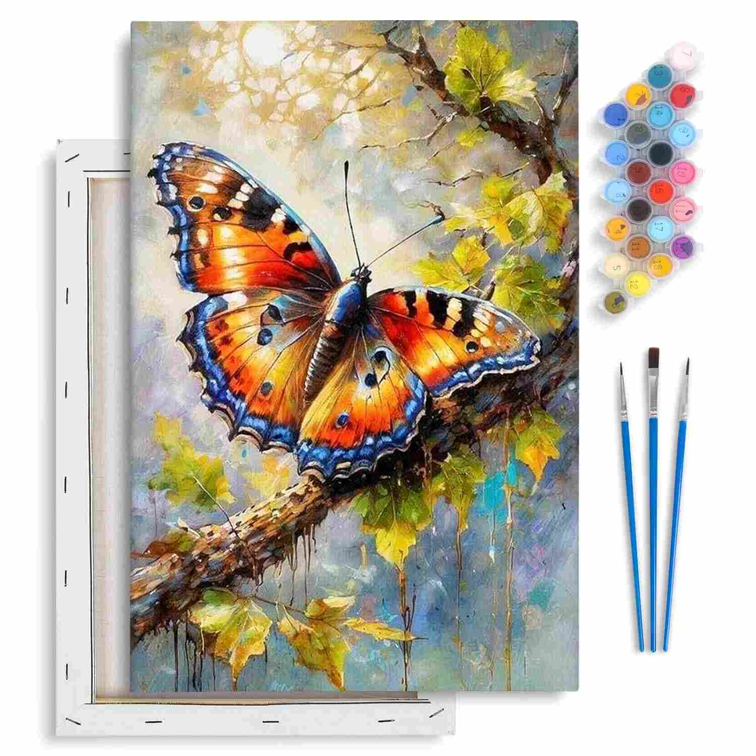 Kit de Pintura por Números Emoldurado - Borboleta | Atividade Relaxante para Adultos e Crianças