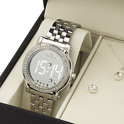 Relógio Champion Digital Prata com Strass – Elegância e Tecnologia