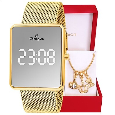 Relógio Champion Dourado Digital com Pulseira de Berloques