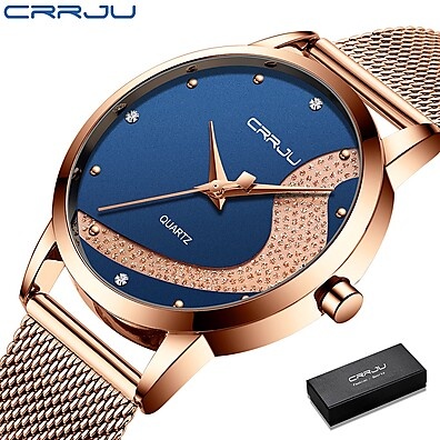 Relógio CRRJU 2179 Rosa Ouro – Luxo Ultrafino à Prova d'Água