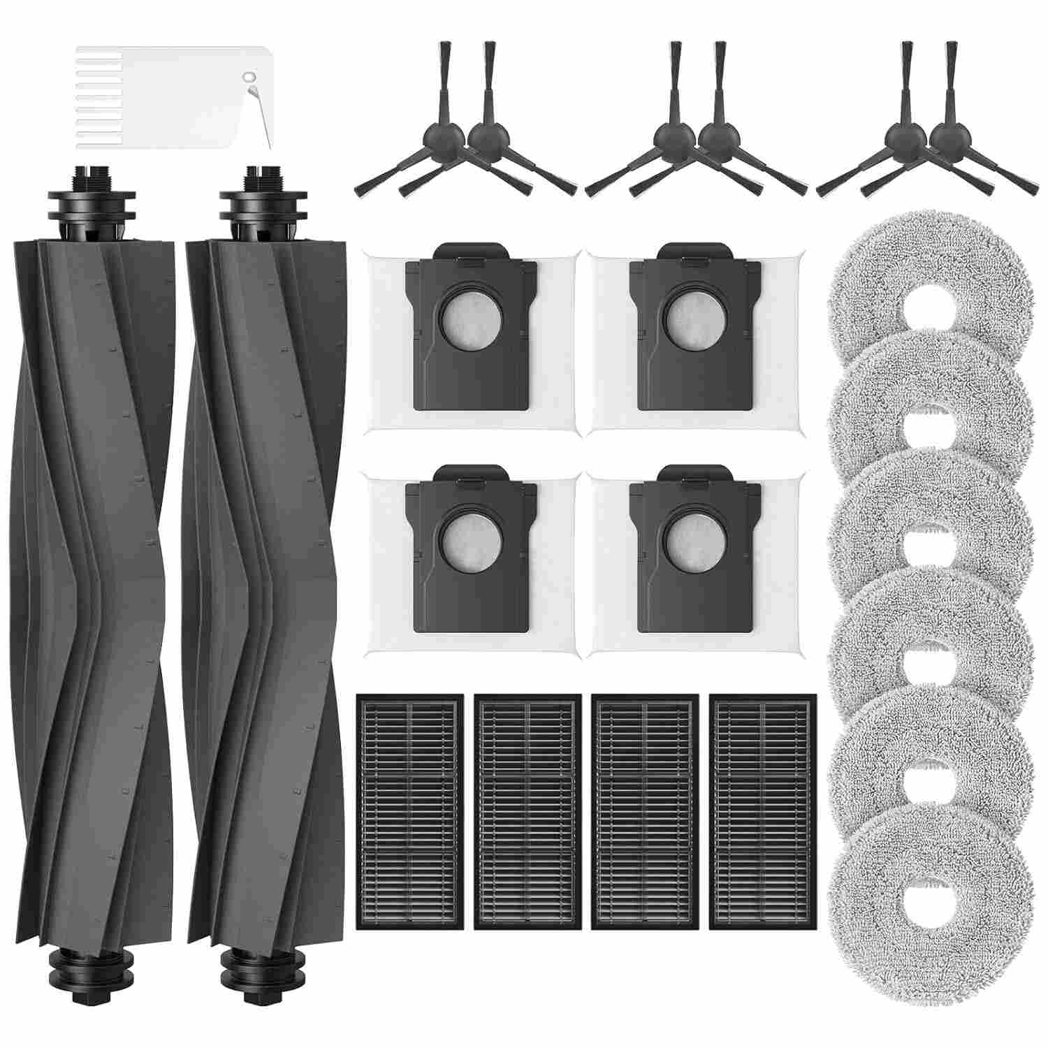 Kit com 23 Peças de Reposição para Aspirador e Esfregão Dreame L10s Ultra Gen 2, X30 Ultra, Mova E30 Ultra - Escovas, Filtros, Sacos e Esfregões