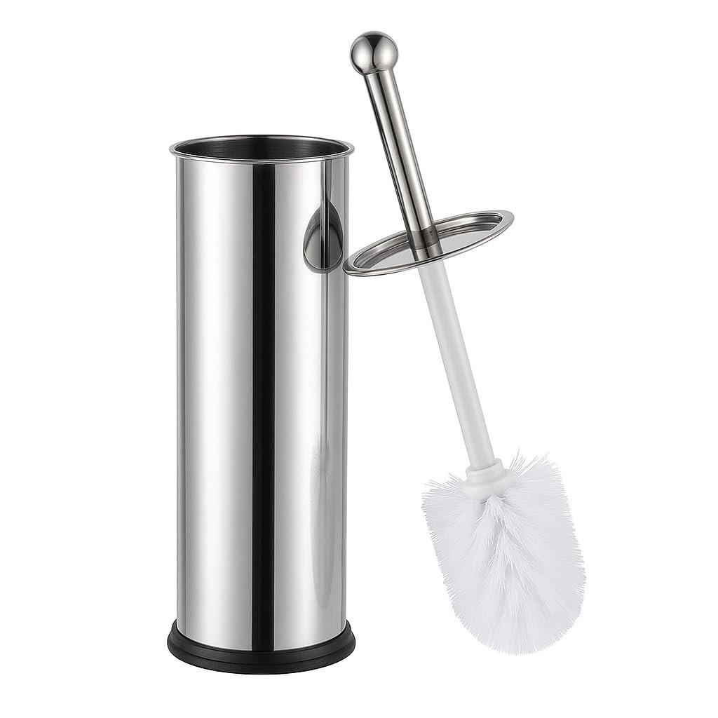 Escova Sanitária com Suporte em Inox – Design Moderno e Resistente para Banheiro (Prata Lisa)