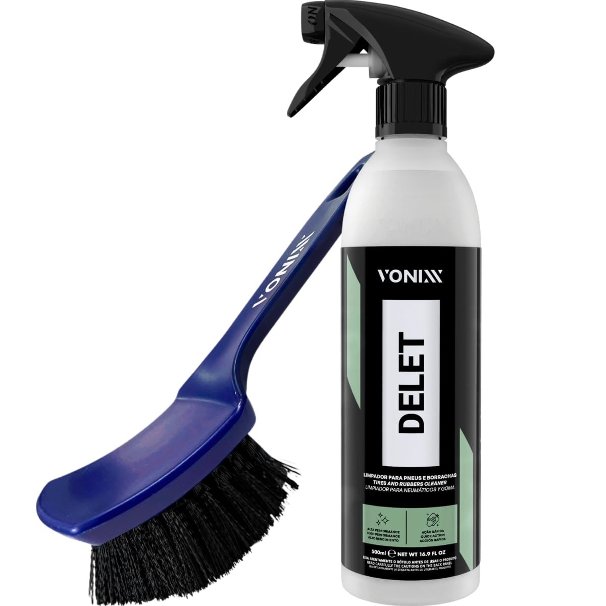 Kit Limpa Pneu Vonixx Delet 500ml + Escova: Restaure o Brilho e Proteja Seus Pneus!