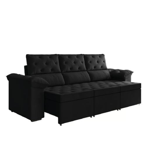 Sofá Retrátil 3 Lugares York Suede Preto - Conforto e Estilo para Sua Sala
