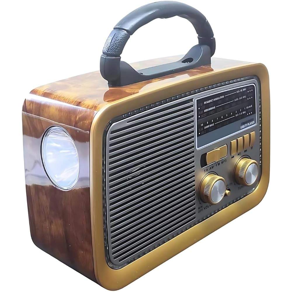Rádio Retrô Bluetooth A-3188: Som Clássico com Tecnologia Moderna | USB, SD, Aux, AM/FM/SW, Bateria Recarregável e Lanterna