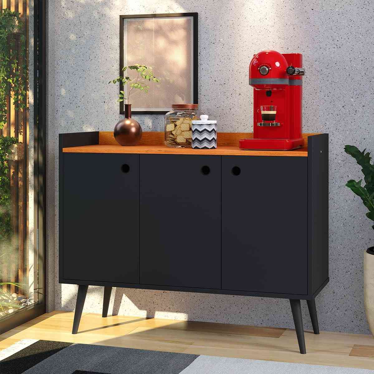 Aparador Buffet Balcão Wood New Retrô 3 Portas - Estilo Vintage para Sala e Cozinha