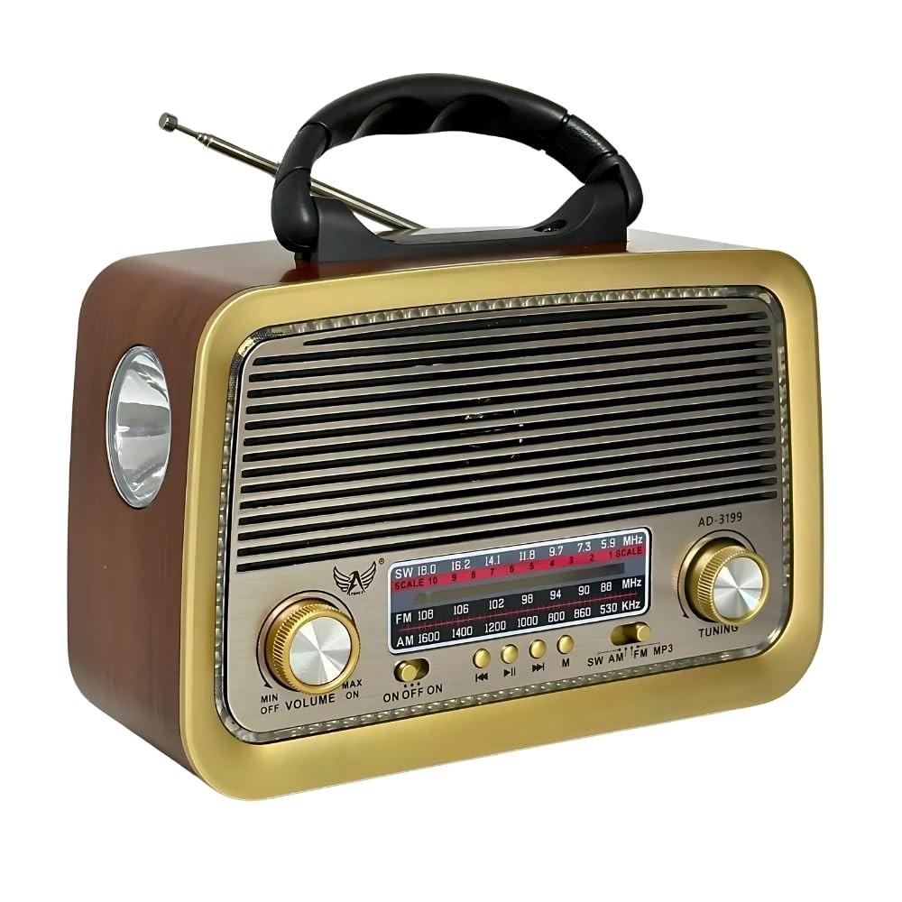 Rádio Retrô 3199 V1 Bluetooth USB SD AM FM SW - Bateria Recarregável e Lanterna