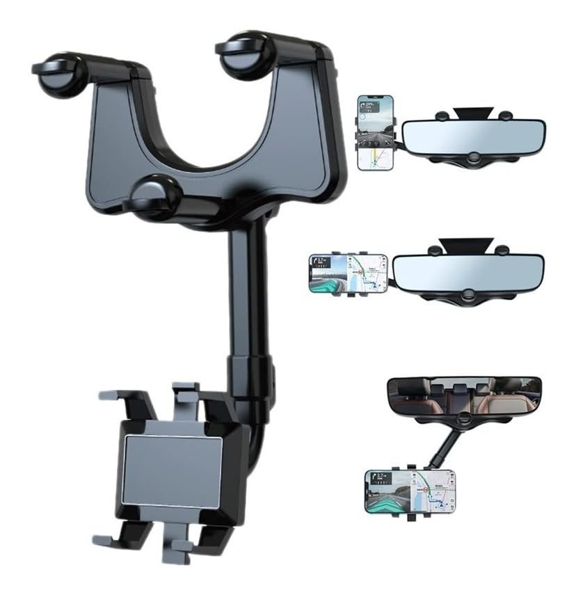 Suporte Celular Carro Giratório 360° Universal para Retrovisor Interno - GPS e Multiuso
