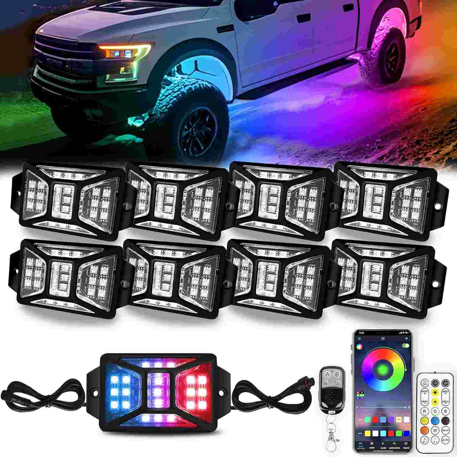 Rock Lights RGB 168 LEDs 5 Lados: Iluminação Off-Road Inteligente e à Prova d'Água