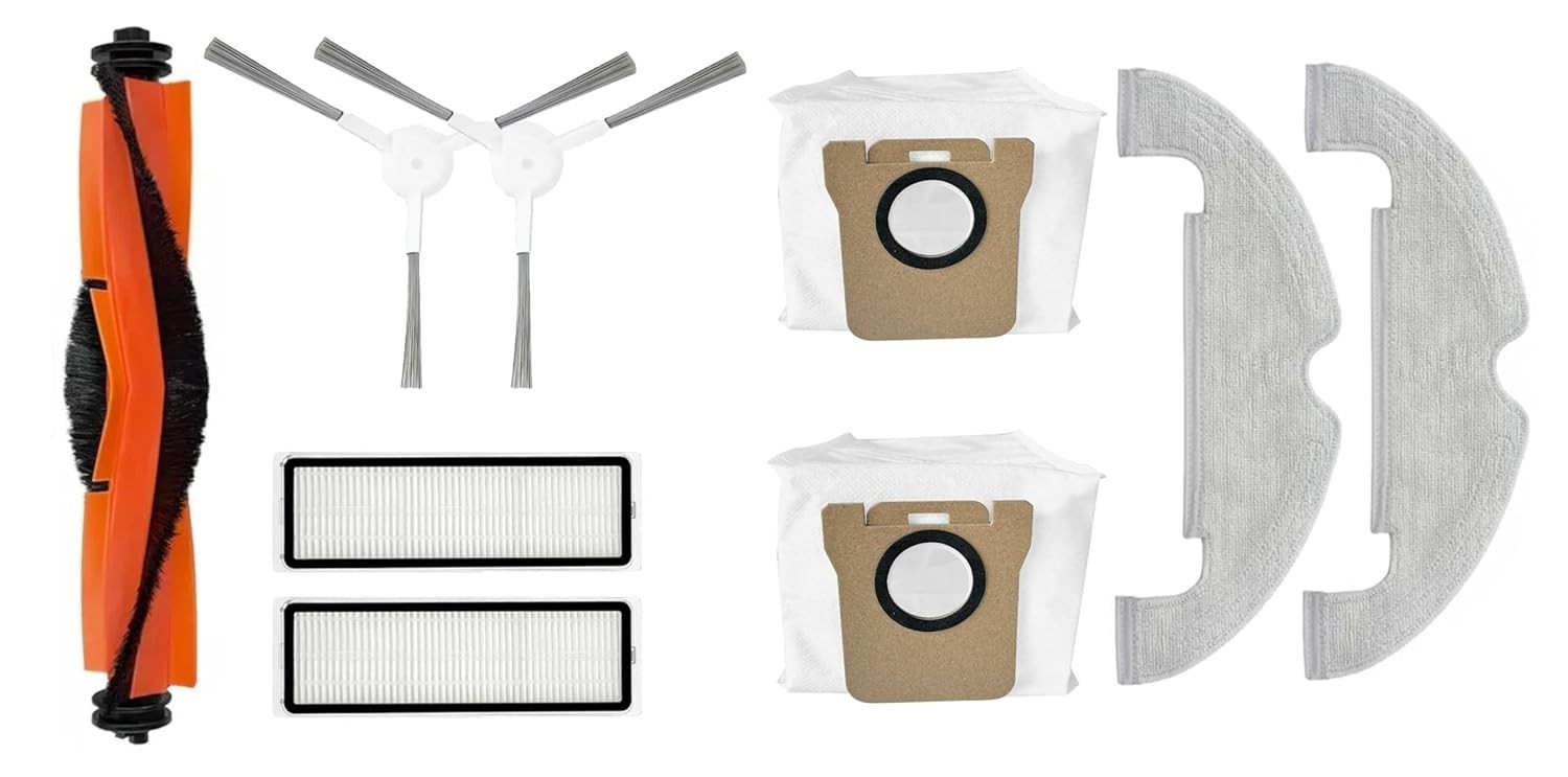 Kit Escova e Filtro Pano Compatível para Robô Aspirador Xiaomi Vacuum X10 com Saco Coletor da Base - Branco