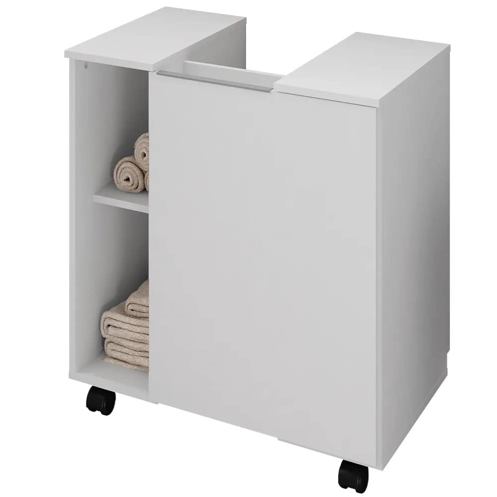Gabinete 1 PT Pequin Branco – Design Moderno com Nichos Inteligentes e Rodízios