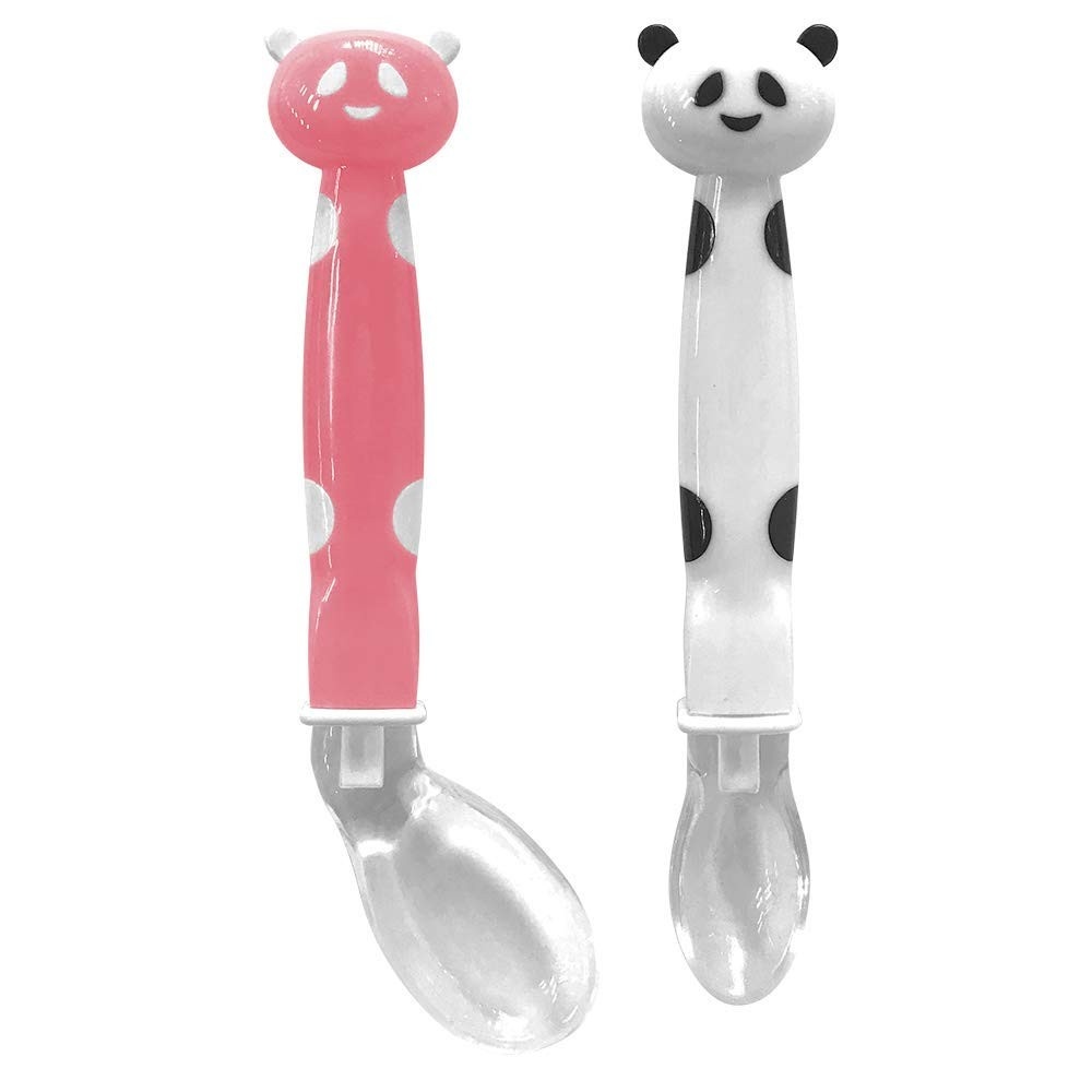 Kit Colher Panda em Silicone Rosa - Segura Alimentos e Estimula Bebês