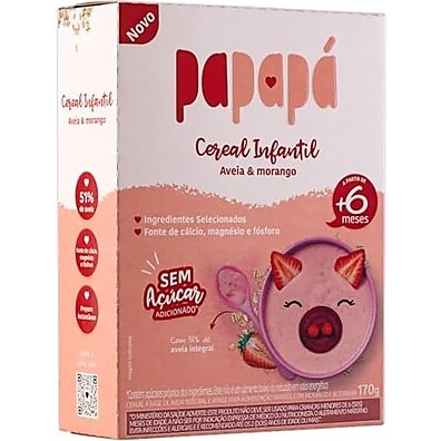 Papapá, Cereal infantil, Petit Cereal, Avêia Integral com Morango & Beterraba, Caixa, 170g, Rosa