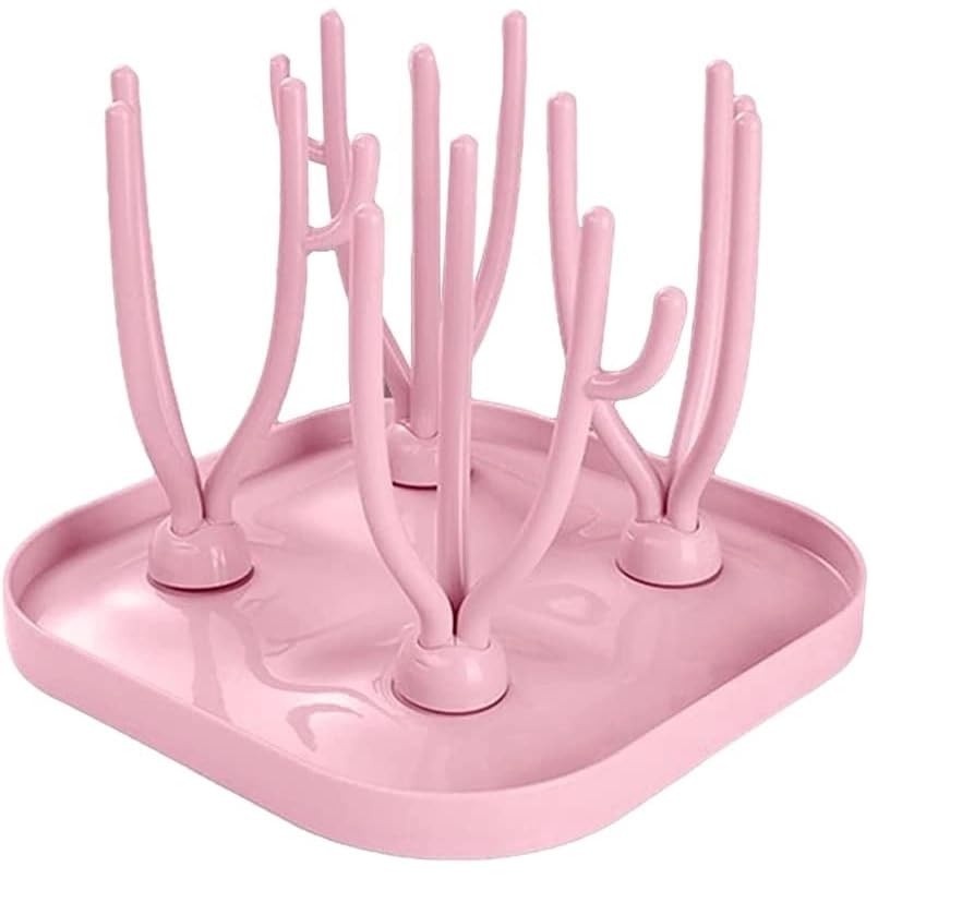 Escorredor Portátil de Mamadeira Rosa - Prático e Higiênico para Bebês
