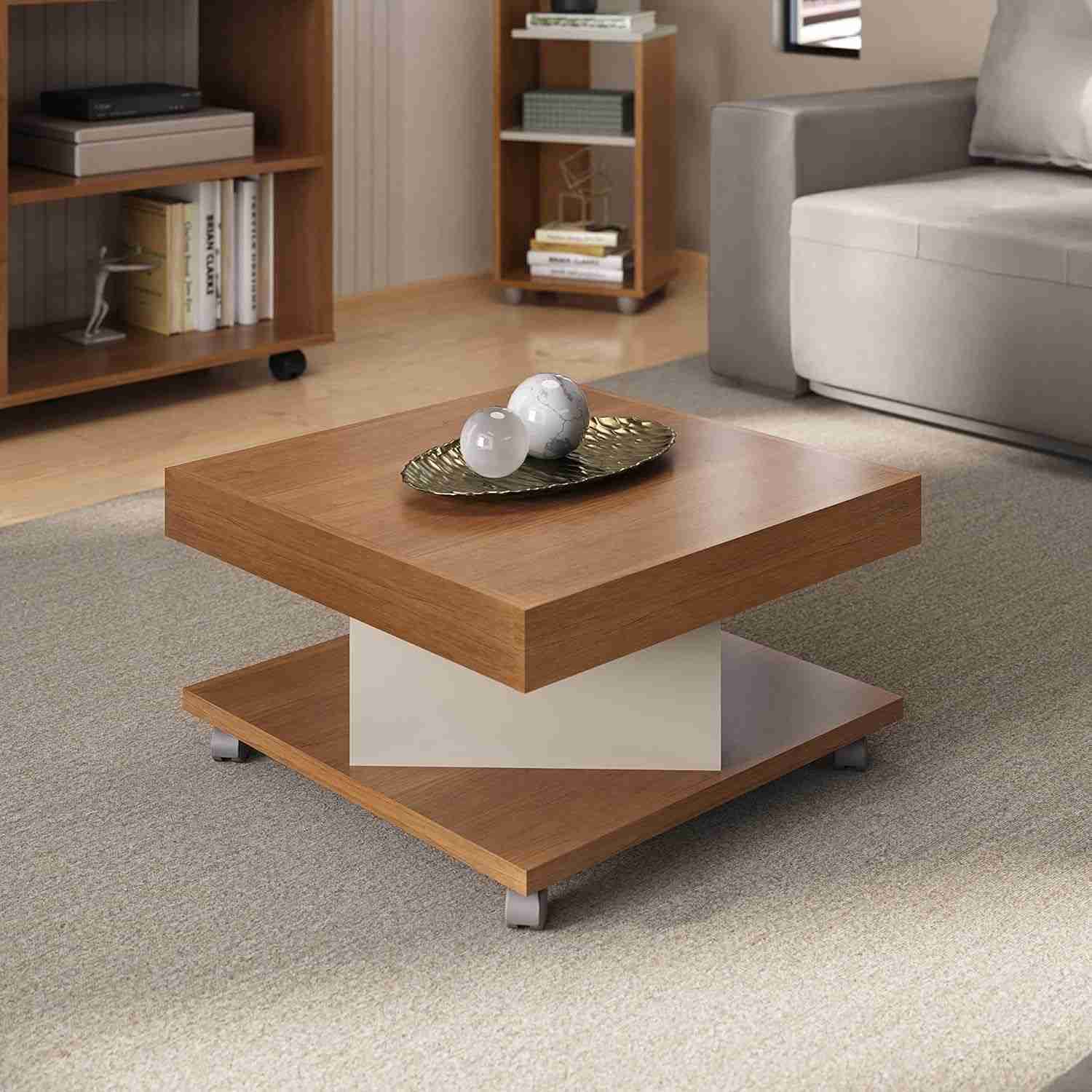Mesa de Centro com Rodízios SAARA Cinamomo/Off White – Design Moderno e Funcionalidade