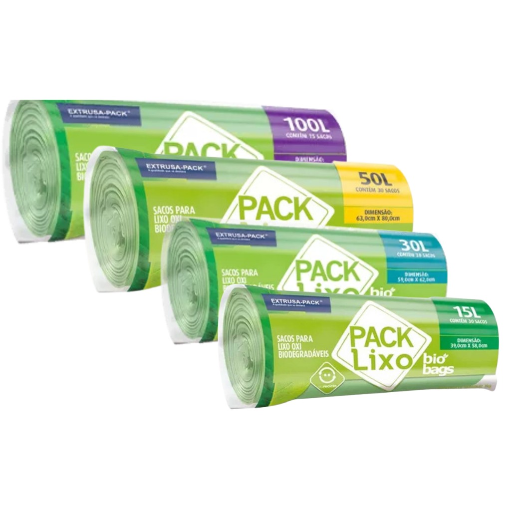 Saco Lixo Biodegradável Verde: 15 a 100L