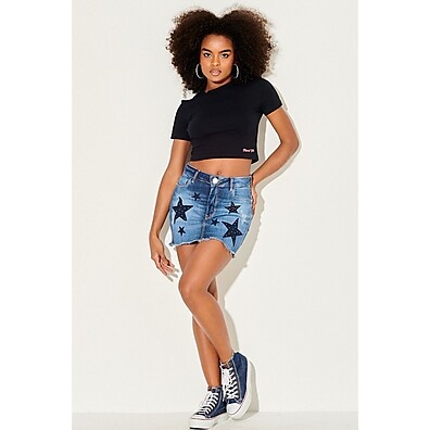 Saia Jeans Estrelada: Brilhe com Estilo!
