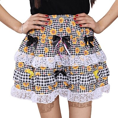 Saia Junina Preta com Girassol – Estilo e Conforto para a Festa
