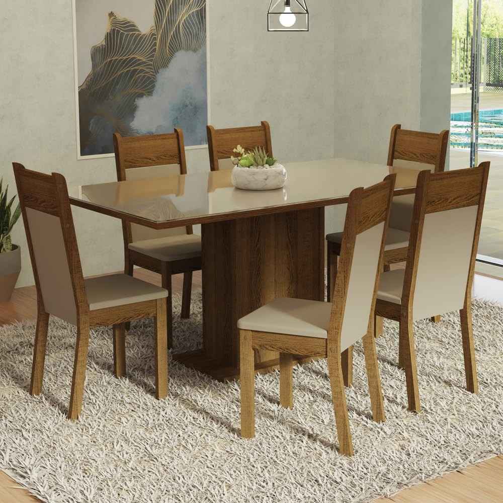 Conjunto de Jantar com Mesa de Vidro e 6 Cadeiras - Design Moderno e Conforto para sua Sala